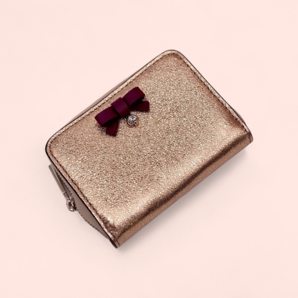 NWT Kate Spade / Wrapping Party Small Zip Card Wallet / Rose Gold / Glittering